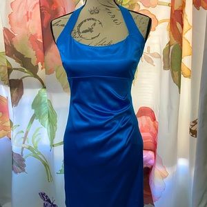 Blue short silky dress; holster top